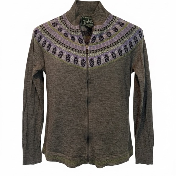 Woolrich Sweaters - Woolrich Fair Isle Wool Blend Lightweight Zip Front Sweater Nordic